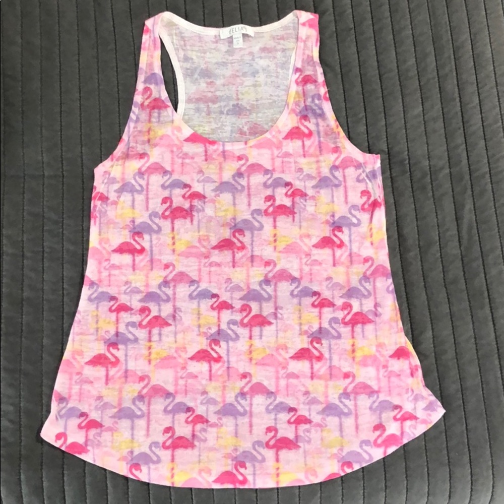 Delia’s semi-sheer flamingo tank